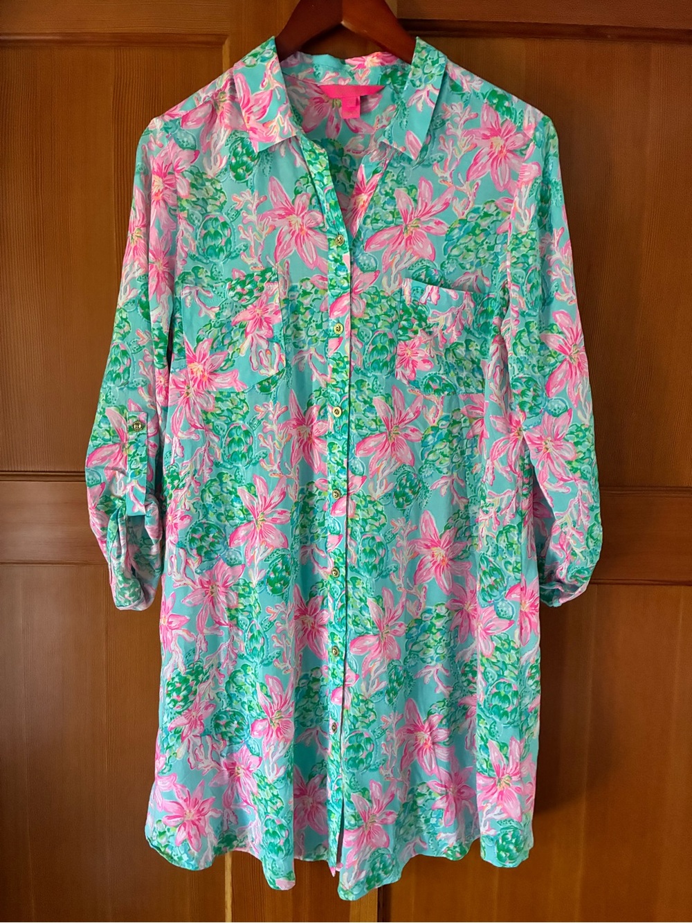 Lilly Pulitzer Natalie Shirtdress Cover-Up Tortuga Time Sea Turtle Tunic Size M
